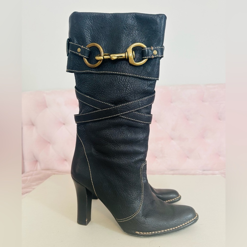 Coach Vintage Y2K Black Leather Slouch Boots 8.5